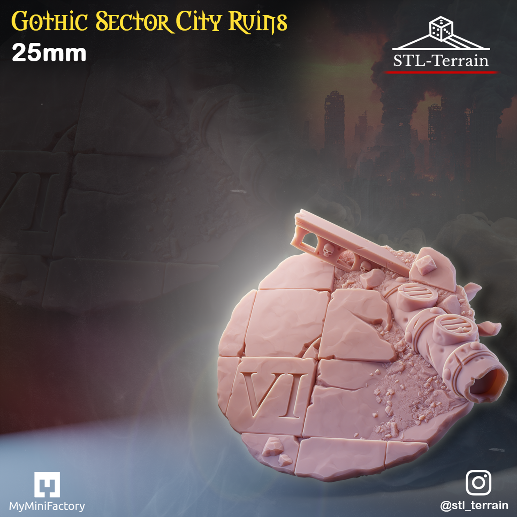 Toppers - Gothic Sector City Ruins - 25 - 28 - 32 - 40 - 50 - Impression 14k - Nettoyage ultrason - WAVE 1