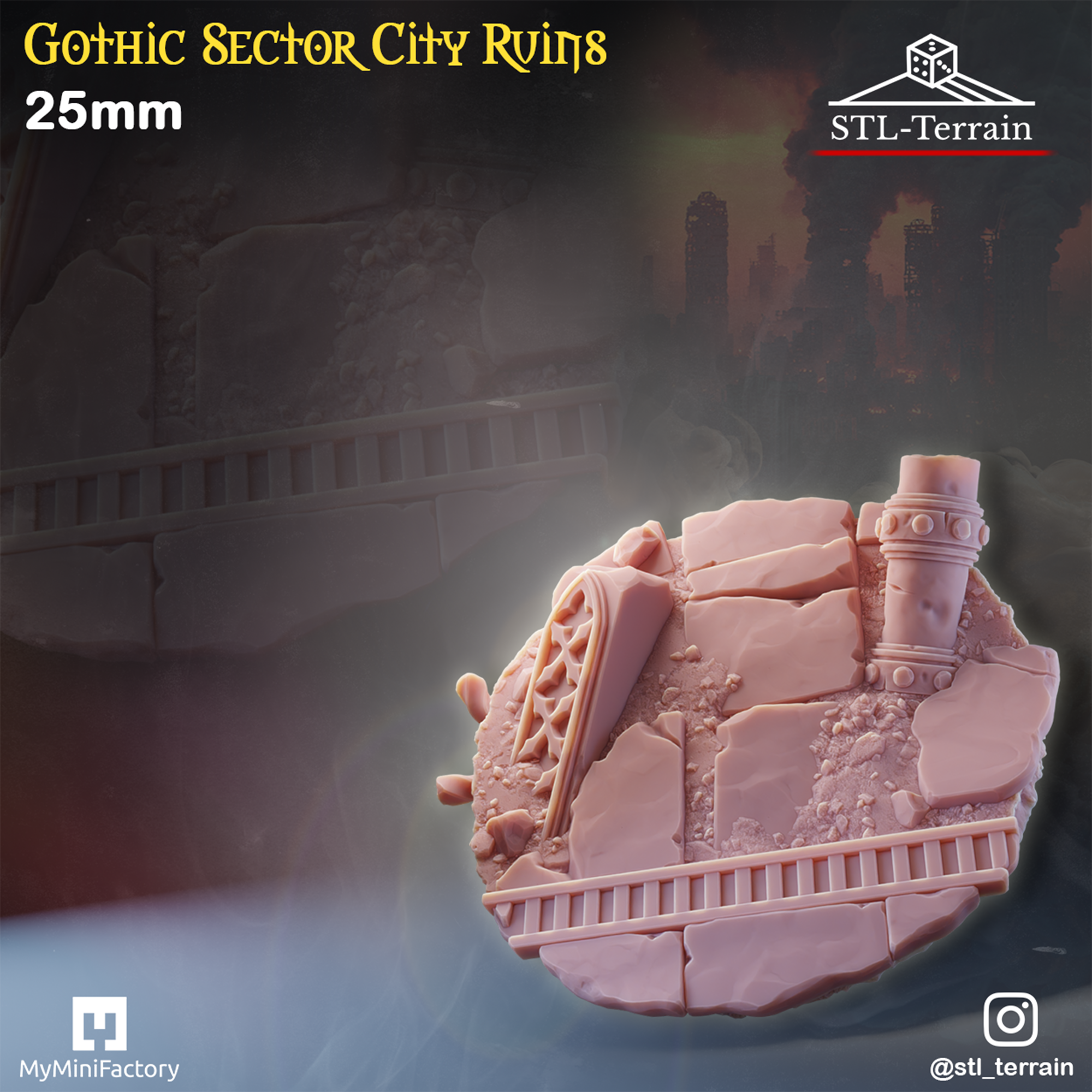 Toppers - Gothic Sector City Ruins - 25 - 28 - 32 - 40 - 50 - Impression 14k - Nettoyage ultrason - WAVE 1