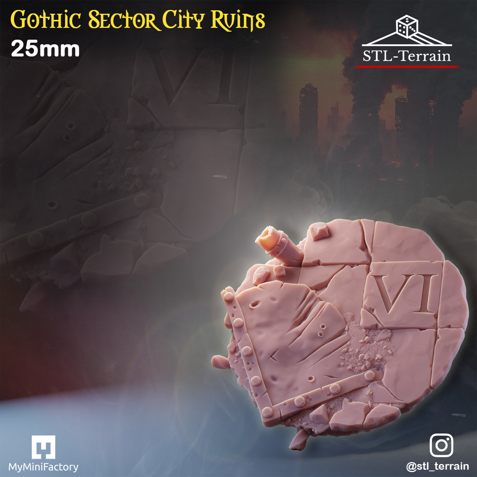Toppers - Gothic Sector City Ruins - 25 - 28 - 32 - 40 - 50 - Impression 14k - Nettoyage ultrason - WAVE 1