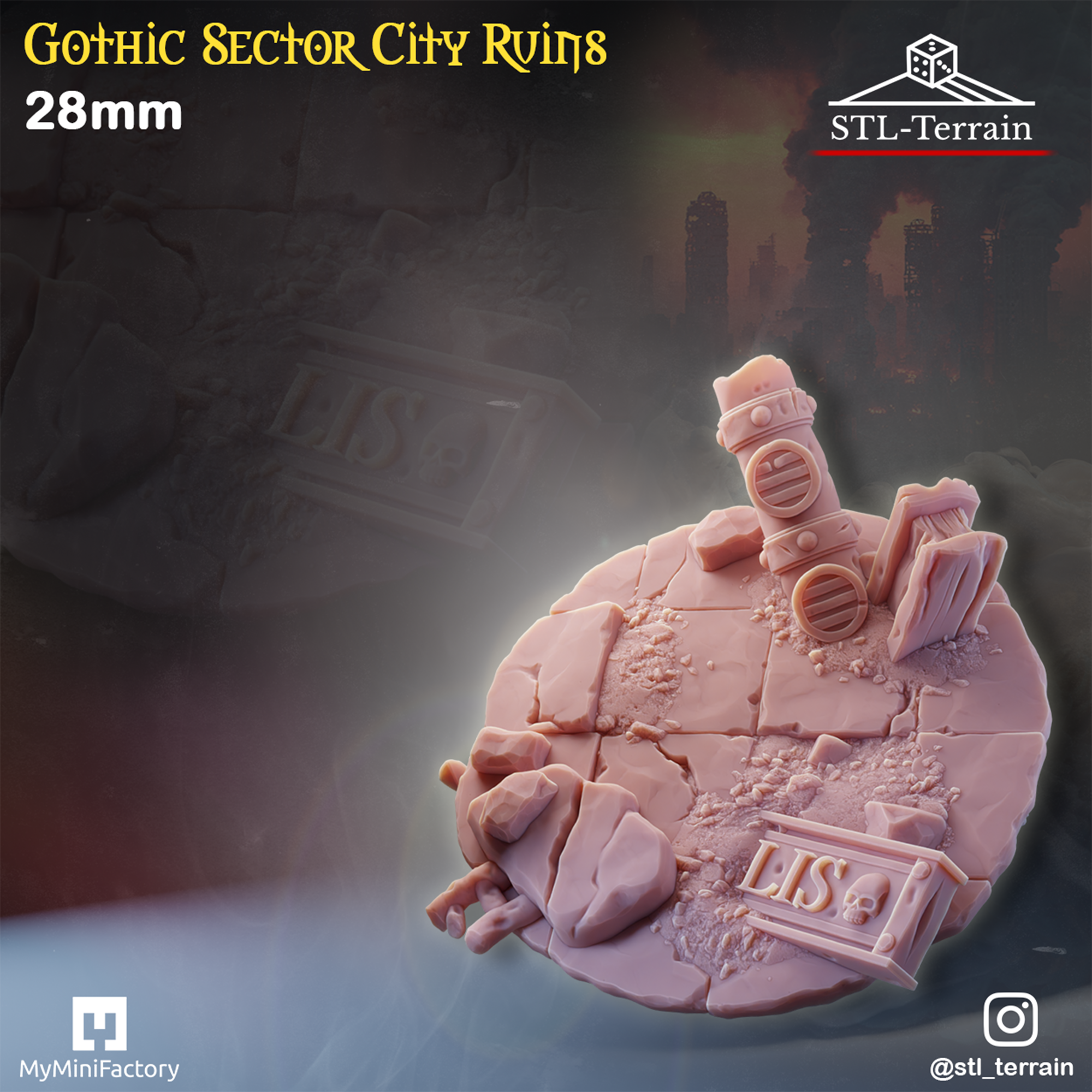 Toppers - Gothic Sector City Ruins - 25 - 28 - 32 - 40 - 50 - Impression 14k - Nettoyage ultrason - WAVE 1