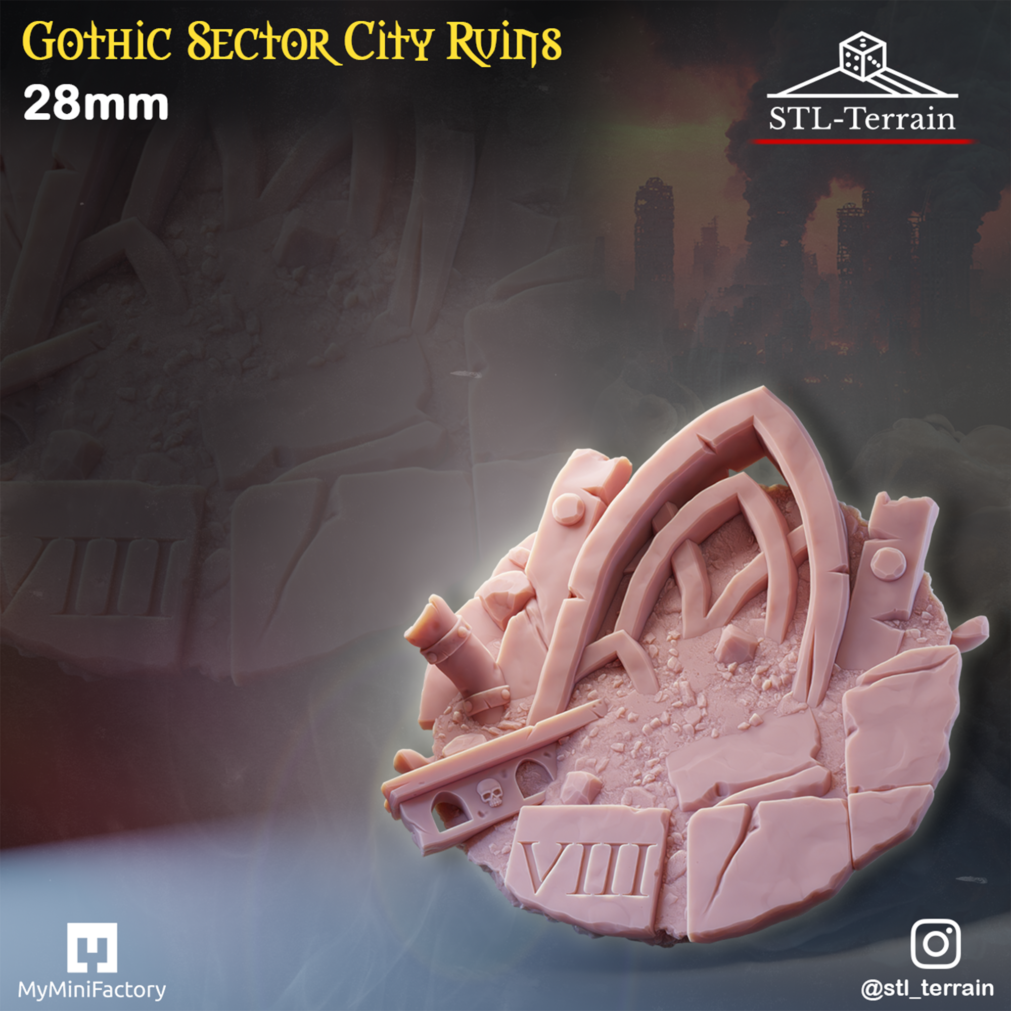 Toppers - Gothic Sector City Ruins - 25 - 28 - 32 - 40 - 50 - Impression 14k - Nettoyage ultrason - WAVE 1