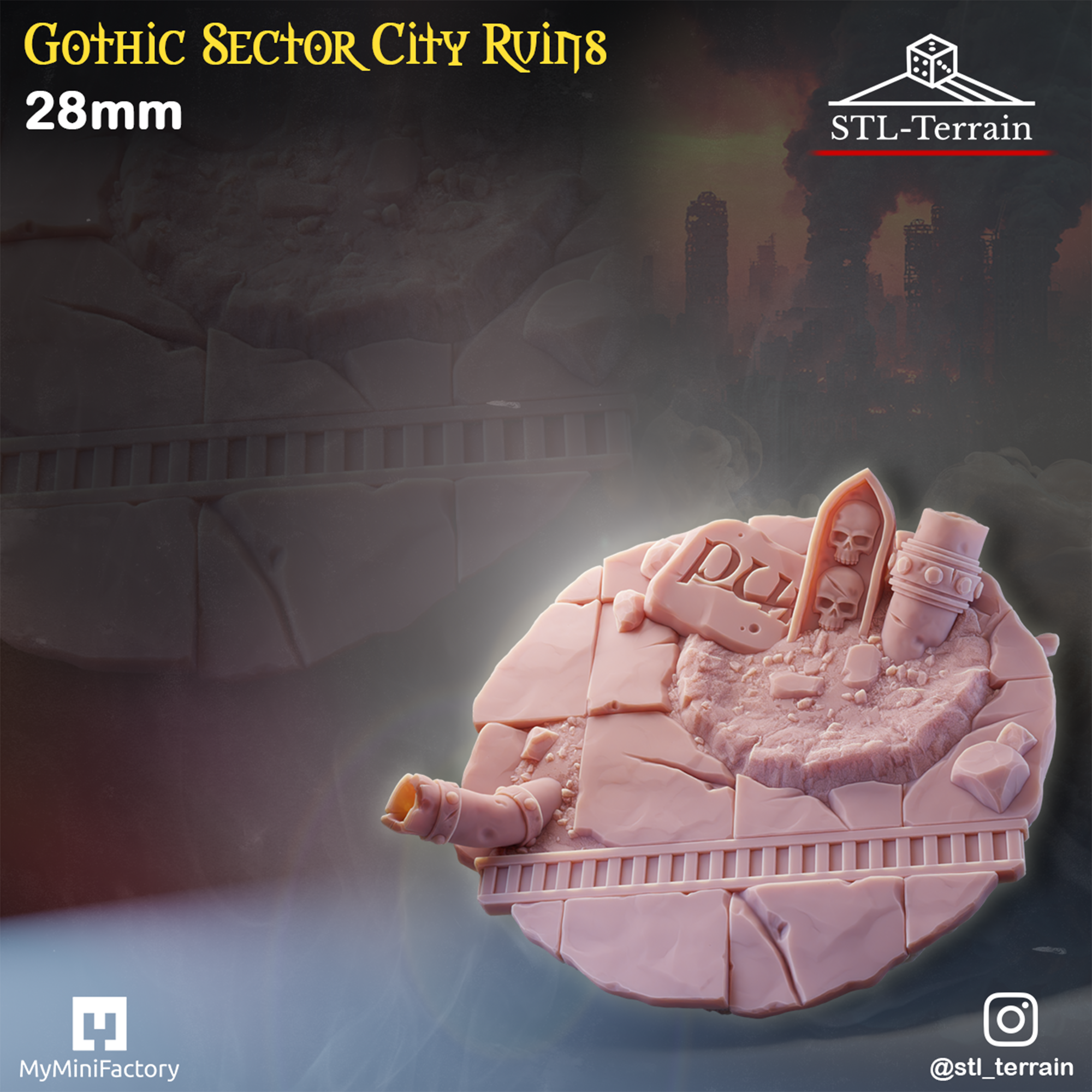 Toppers - Gothic Sector City Ruins - 25 - 28 - 32 - 40 - 50 - Impression 14k - Nettoyage ultrason - WAVE 1