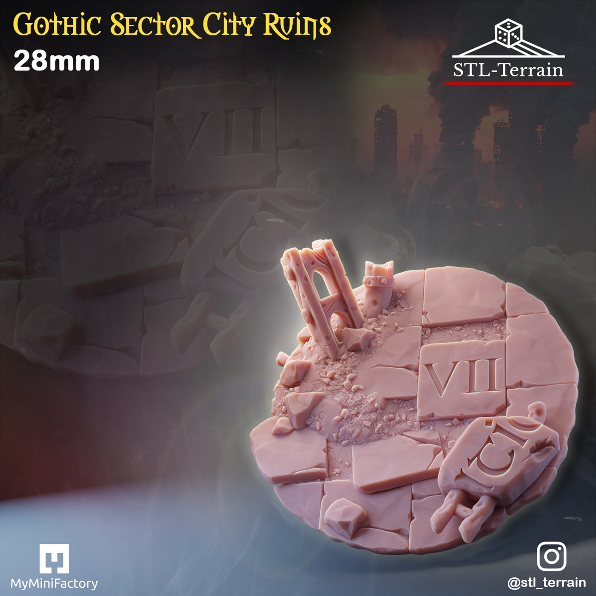 Toppers - Gothic Sector City Ruins - 25 - 28 - 32 - 40 - 50 - Impression 14k - Nettoyage ultrason - WAVE 1