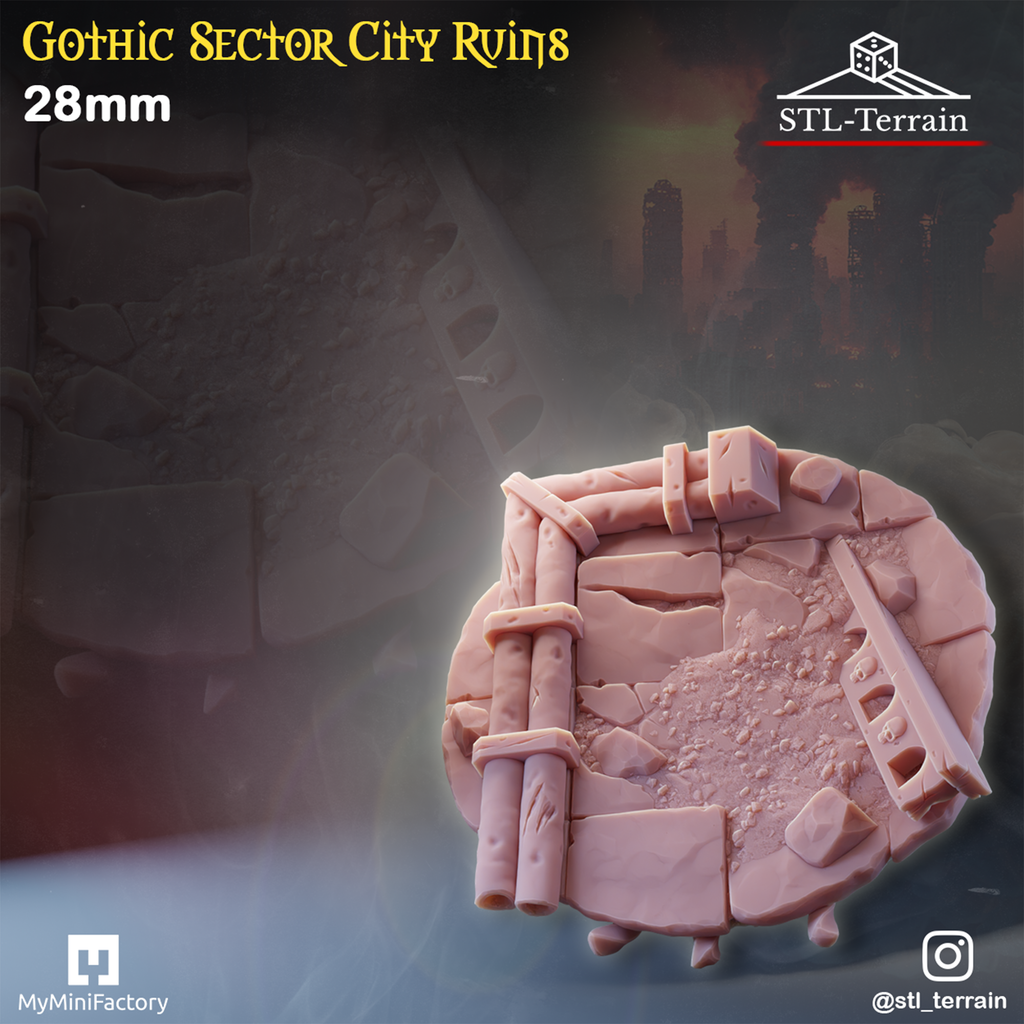 Toppers - Gothic Sector City Ruins - 25 - 28 - 32 - 40 - 50 - Impression 14k - Nettoyage ultrason - WAVE 1