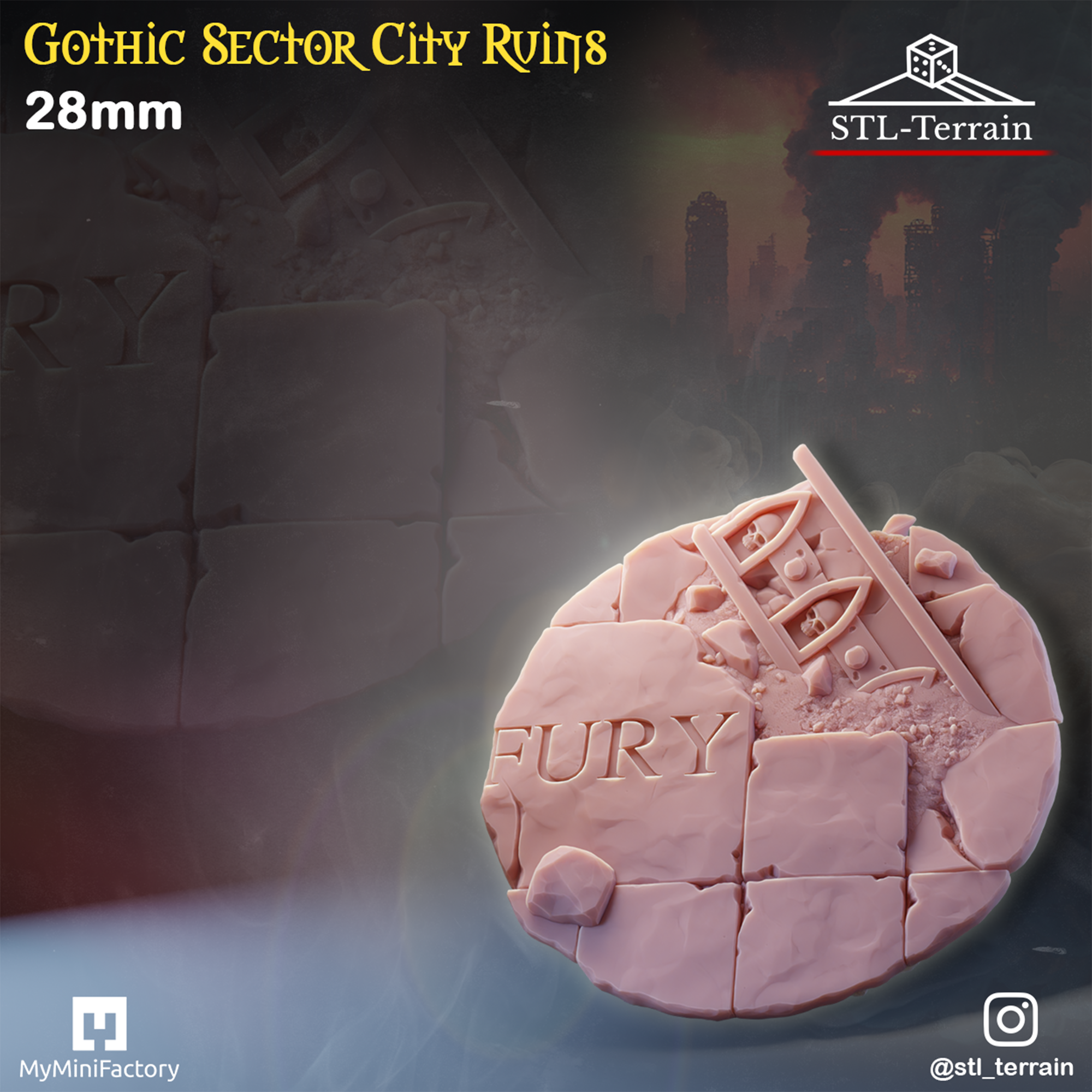 Toppers - Gothic Sector City Ruins - 25 - 28 - 32 - 40 - 50 - Impression 14k - Nettoyage ultrason - WAVE 1