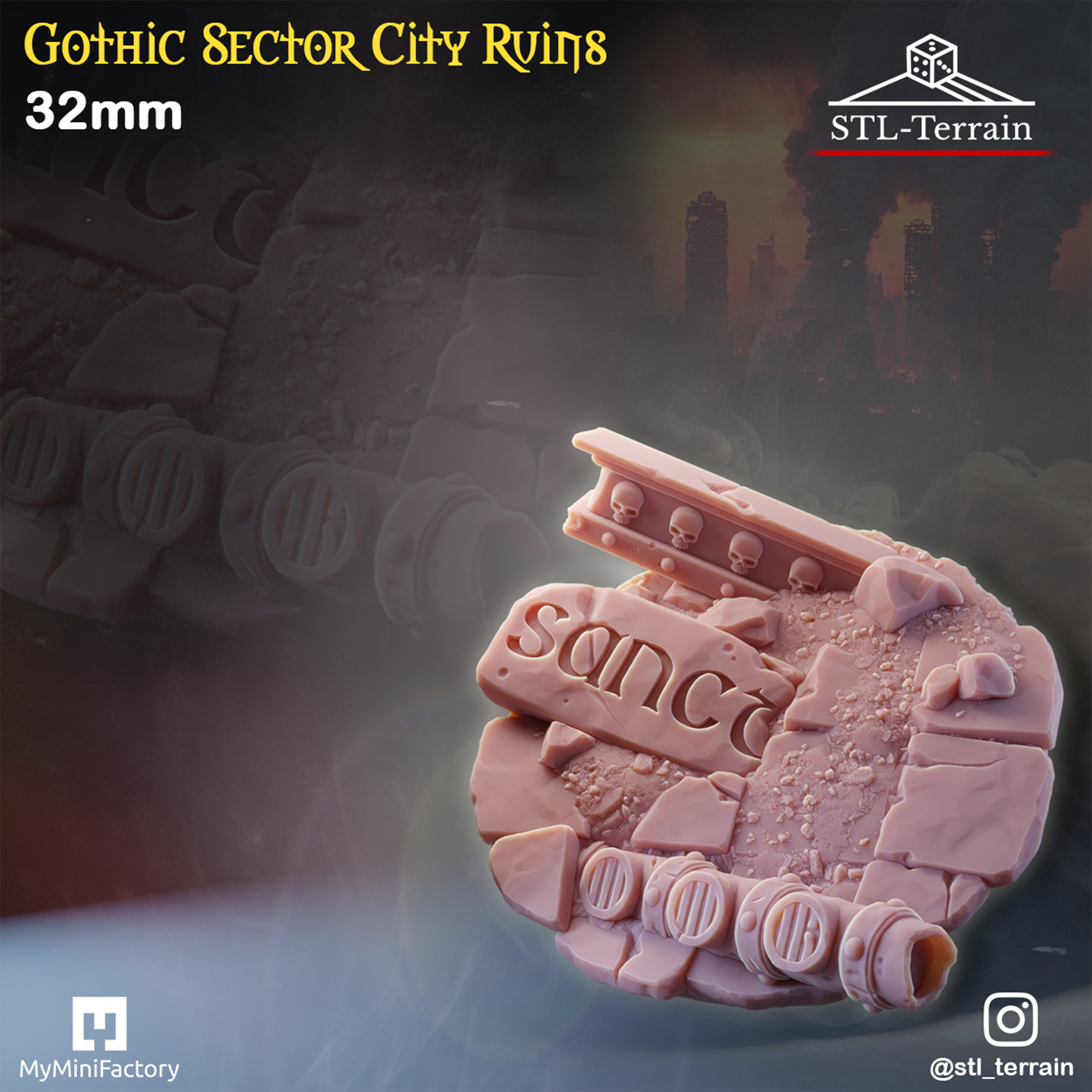 Toppers - Gothic Sector City Ruins - 25 - 28 - 32 - 40 - 50 - Impression 14k - Nettoyage ultrason - WAVE 1