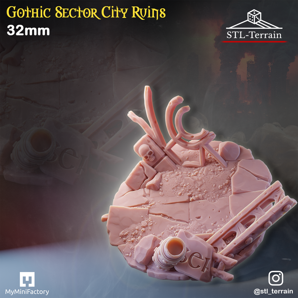 Toppers - Gothic Sector City Ruins - 25 - 28 - 32 - 40 - 50 - Impression 14k - Nettoyage ultrason - WAVE 1