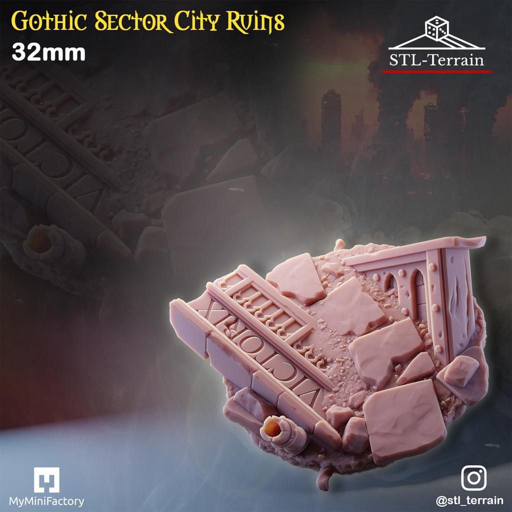 Toppers - Gothic Sector City Ruins - 25 - 28 - 32 - 40 - 50 - Impression 14k - Nettoyage ultrason - WAVE 1