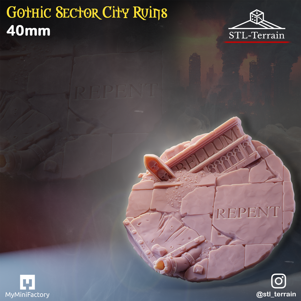 Toppers - Gothic Sector City Ruins - 25 - 28 - 32 - 40 - 50 - Impression 14k - Nettoyage ultrason - WAVE 1