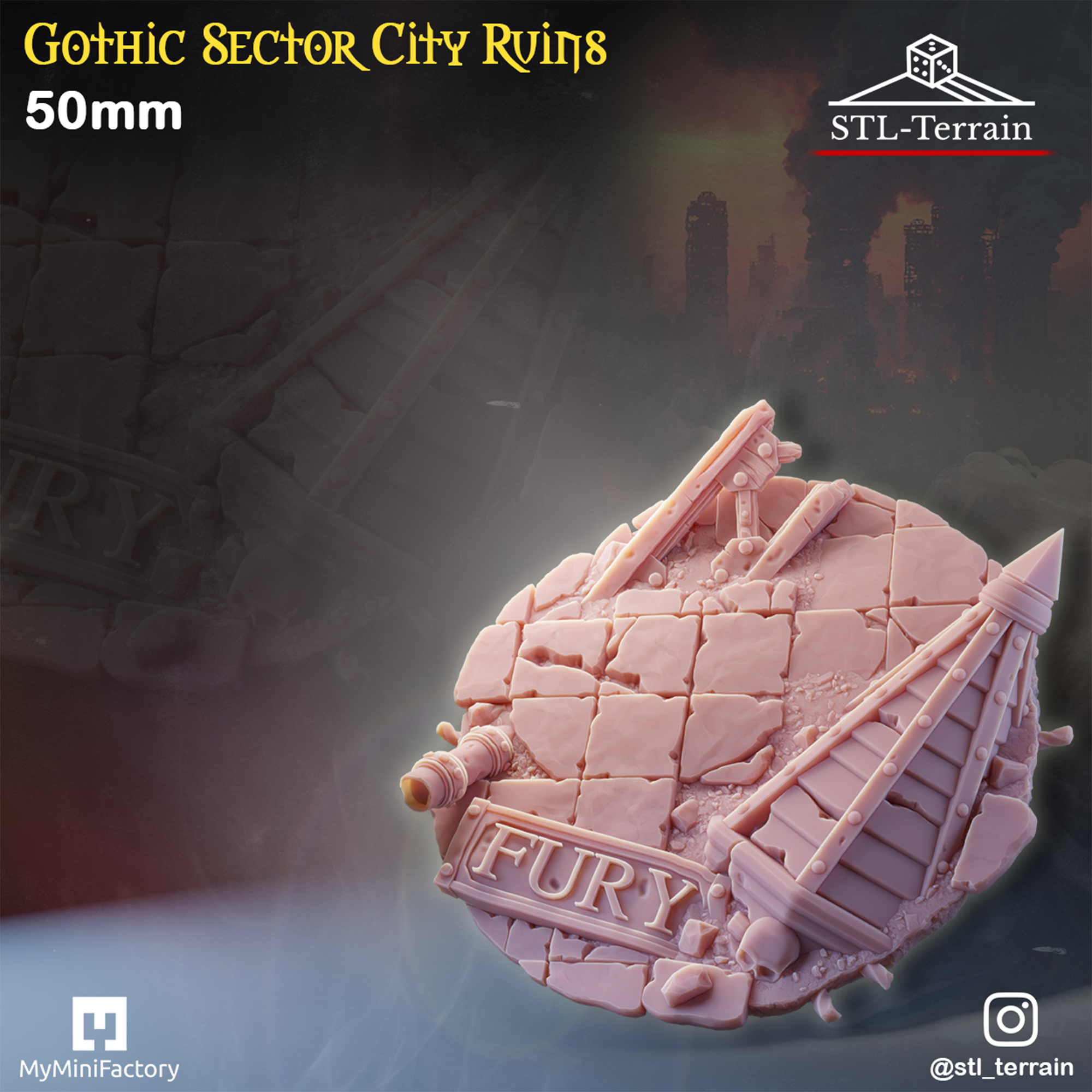 Toppers - Gothic Sector City Ruins - 25 - 28 - 32 - 40 - 50 - Impression 14k - Nettoyage ultrason - WAVE 1