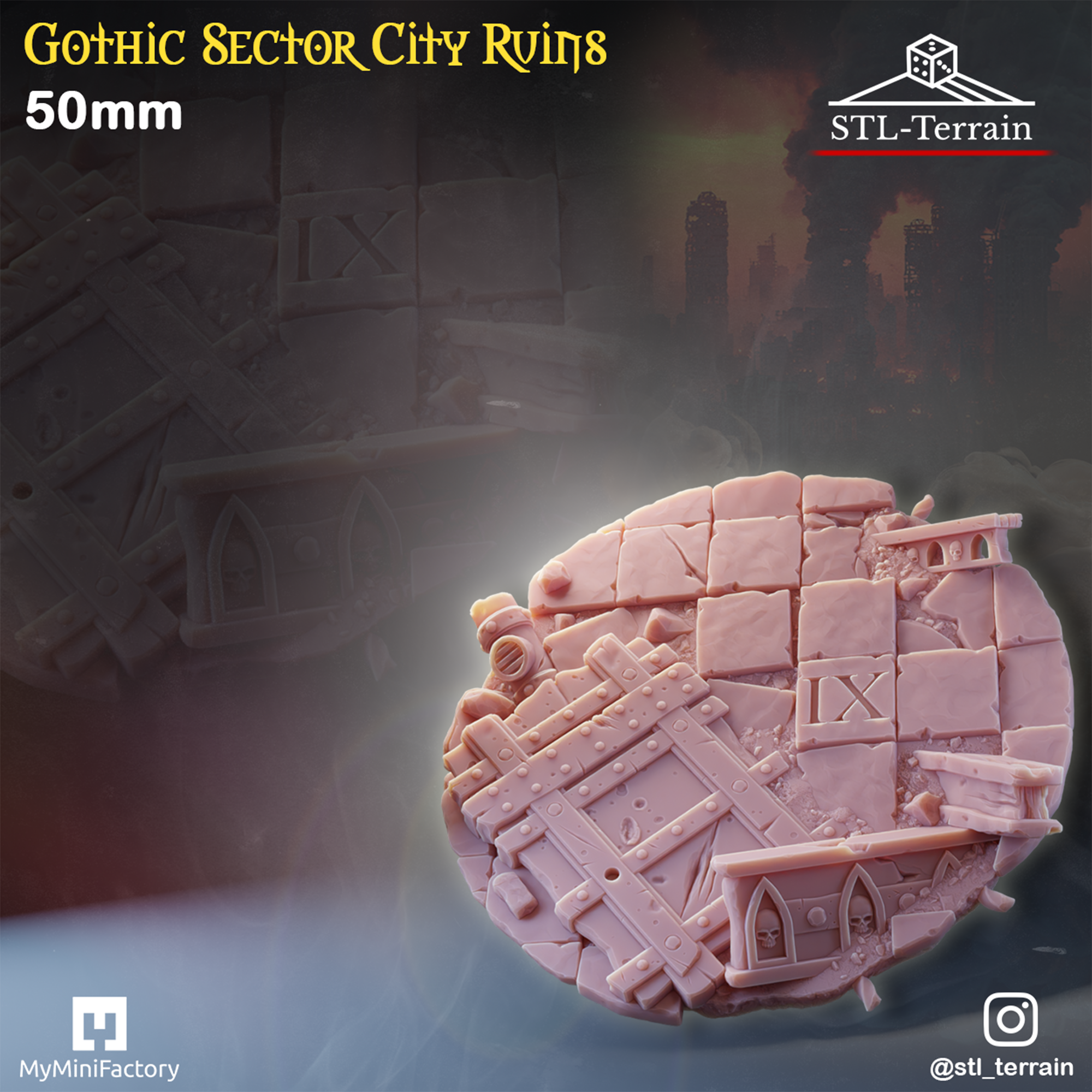 Toppers - Gothic Sector City Ruins - 25 - 28 - 32 - 40 - 50 - Impression 14k - Nettoyage ultrason - WAVE 1