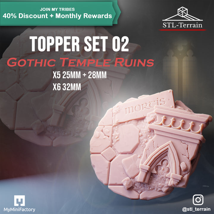 Toppers - Gothic Temple Ruins - 25 - 28 - 32 - Impression 14k - Nettoyage ultrason - SET 2