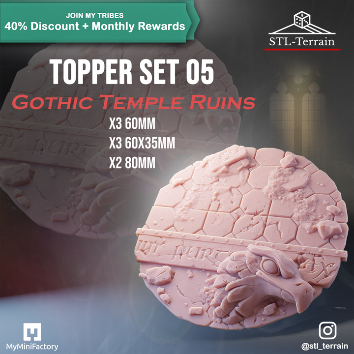 Toppers - Gothic Temple Ruins - 60 - 80 - 60x35 - Impression 14k - Nettoyage ultrason - SET 5