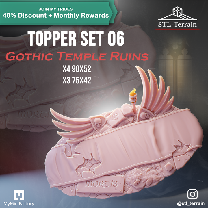 Toppers - Gothic Temple Ruins - 90x52 - 75x42 - Impression 14k - Nettoyage ultrason - SET 6