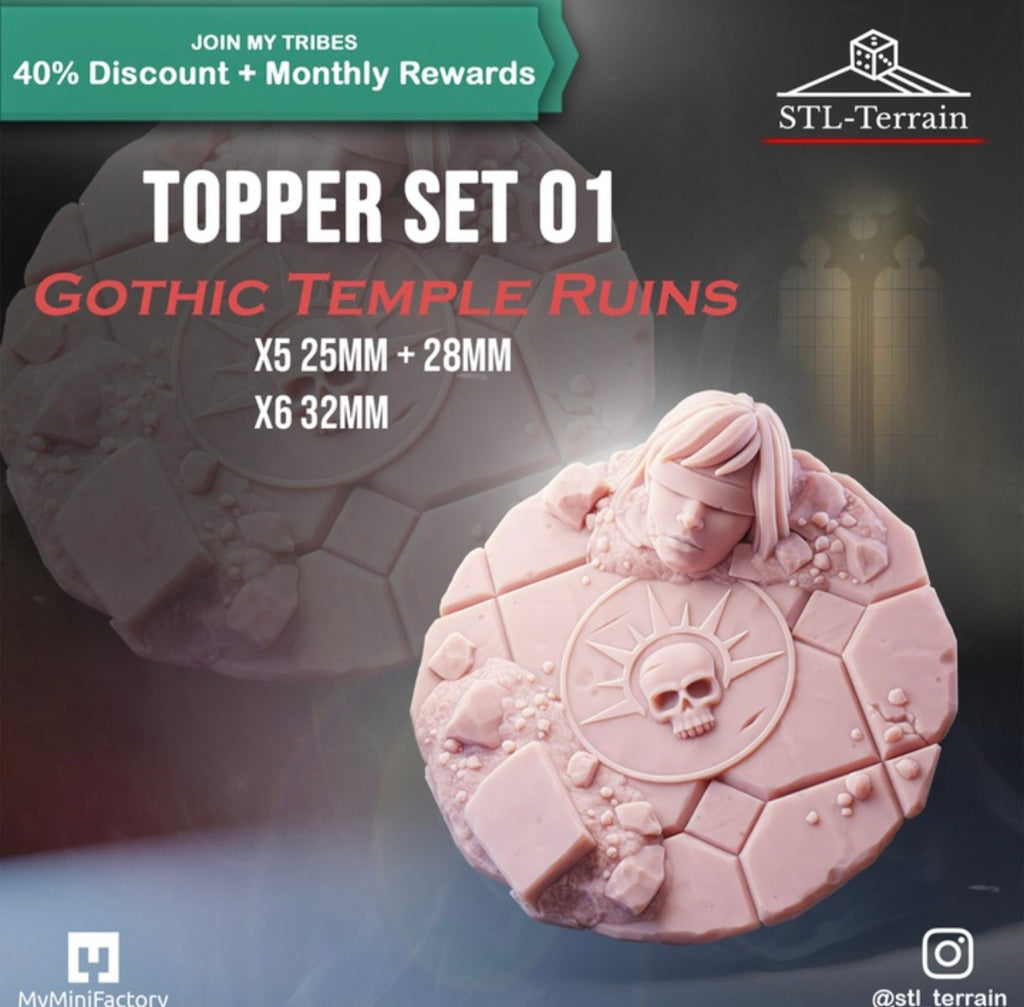 Toppers - Gothic Temple Ruins - 25 - 28 - 32 - Impression 14k - Nettoyage ultrason - SET 1